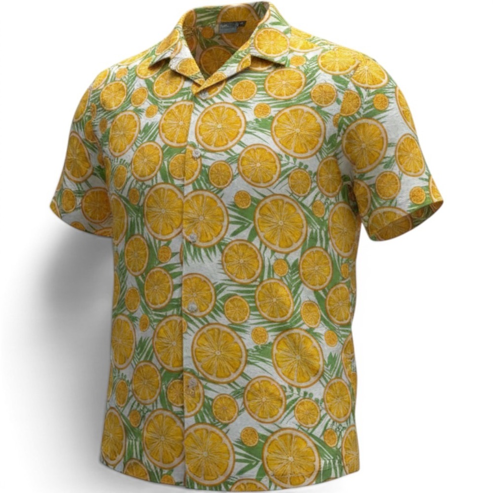 ASOS Mens Medium Hawaiian Orange Citrus Palm Print Short Sleeve Button Up Shirt